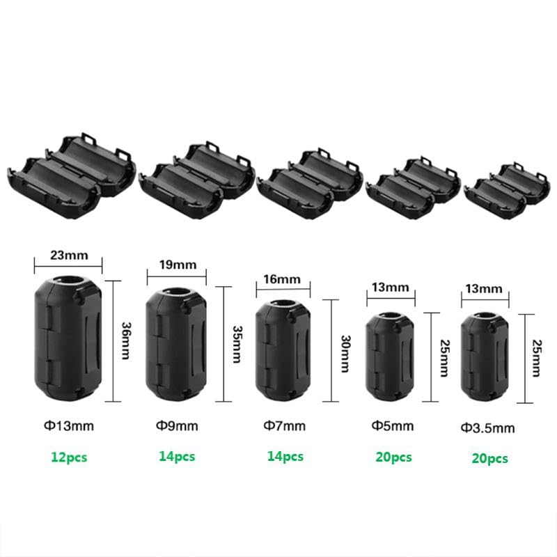 Mateda 80Pcs Clip-on Ferrite Ring Core RFI EMI Noise Suppressor Cable Clip for 3mm/5mm/7mm/9mm/13mm Diameter Cable Power Cord, Black - Image 3